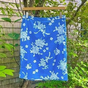 Ralph Lauren Ocean Blue Cotton Miniskirt With Summer White Floral Print. Size S